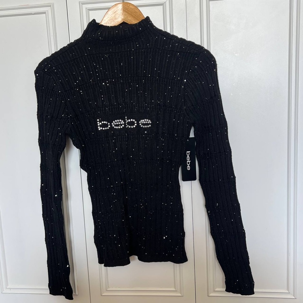 Bebe Black Embellished Turtleneck Sweater